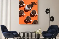 Obraz: Сoffee pattern on orange paper background.