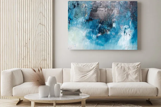 Obraz: Olejna abstrakcja w odcieniach niebieskiego i bieli