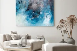 Obraz: Olejna abstrakcja w odcieniach niebieskiego i bieli