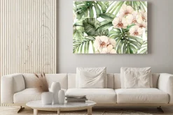 Obraz: Orchidea kwiaty i tropikalne liście akwarela