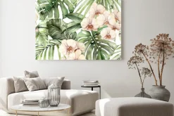 Obraz: Orchidea kwiaty i tropikalne liście akwarela