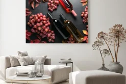 Obraz: Overhead view on assortment of wine bottles lying down on a dark