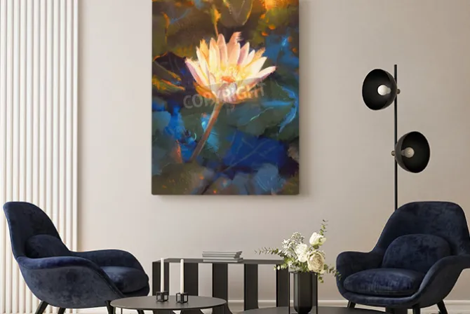 Obraz: Painting of beatiful yellow lotus blossom,single waterlily flower