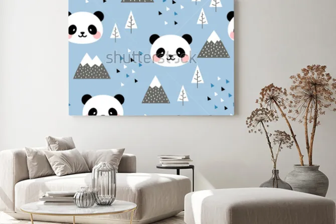 Obraz: Panda bezszwowe tło wzór, skandynawska szczęśliwa śliczna panda