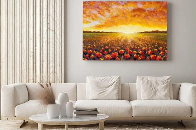 Obraz: Panorama painting of rural landscape. sunset dawn of sun over