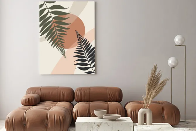 Obraz: Paproć liście na geometrycznym tle