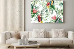Obraz: Papugi i kwiaty tropikalne