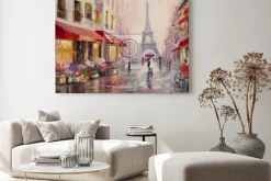 Obraz: Paryż i wieża eiffla w deszczu w stylu oleju na płótnie