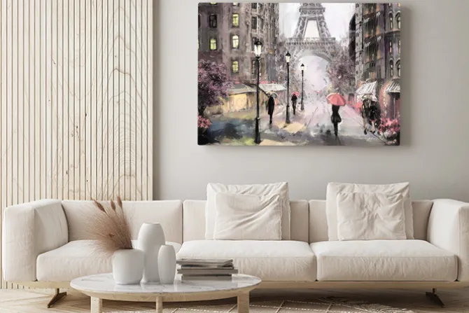 Obraz: Paryska uliczka z widokiem na wieżę eiffla