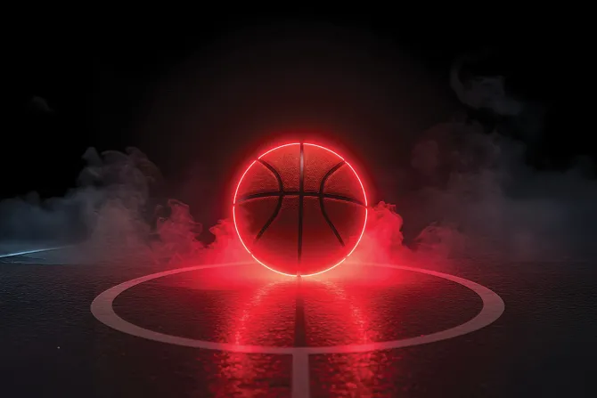 Obraz: Piłka do koszykówki z neonem we mgle