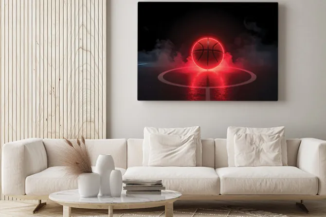 Obraz: Piłka do koszykówki z neonem we mgle