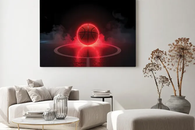 Obraz: Piłka do koszykówki z neonem we mgle