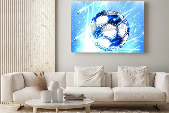 Obraz: Piłka nożna na abstrakcyjnym niebieskim tle