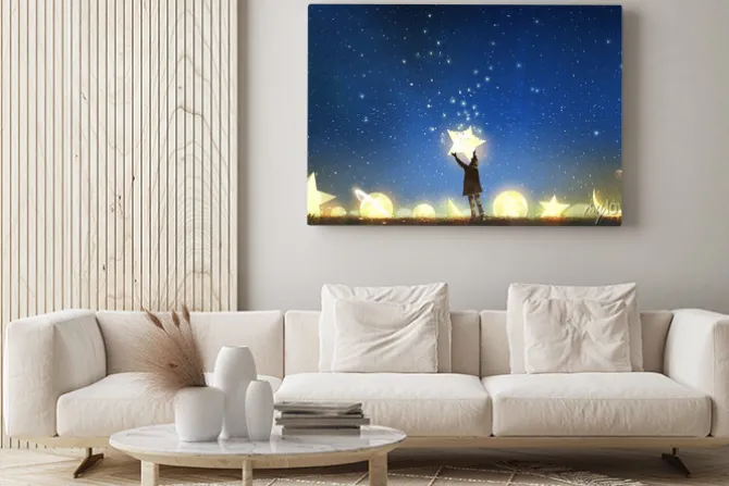 Obraz: Piękna sceneria przedstawiająca młodego chłopca stojącego wśród