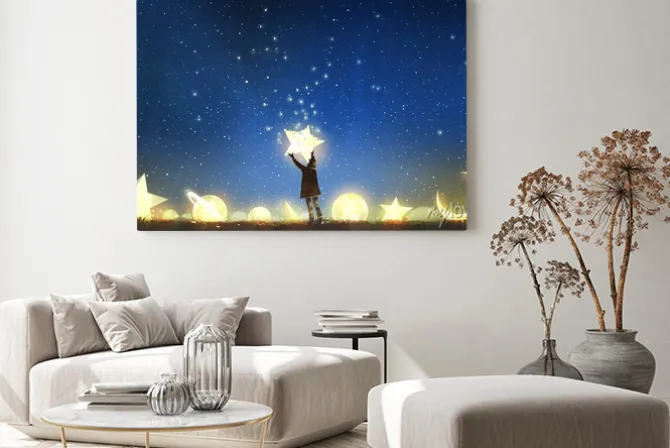 Obraz: Piękna sceneria przedstawiająca młodego chłopca stojącego wśród