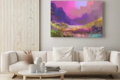 Obraz: Piękny krajobraz w górach z kolorowych kwiatów, cyfrowy obraz