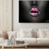 Obraz: Pink paint heart dripping, lipgloss drops on sexy lips, bright