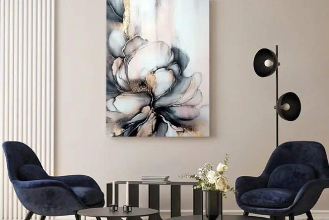 Obraz: Pąki kwiatów w szarościach i pastelach