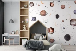 Obraz: Planety z księżycami i gwiazdami