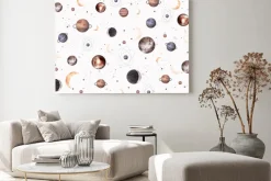 Obraz: Planety z księżycami i gwiazdami