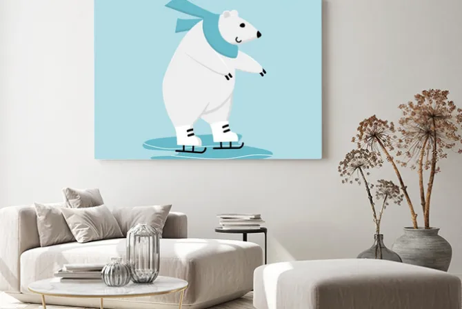 Obraz: Polar bear ice skating training. funny cartoon winter sport mascot