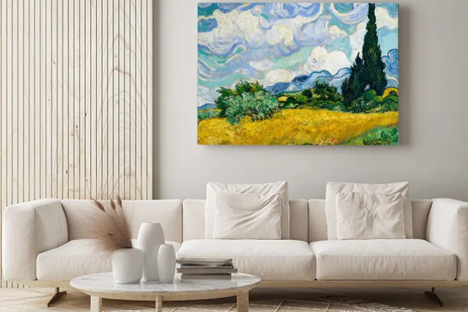 Obraz: Pole pszenicy z cyprysami w stylu vincent van gogh