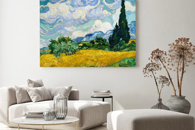 Obraz: Pole pszenicy z cyprysami w stylu vincent van gogh