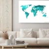 Obraz: Polityczna mapa świata w odcieniach turkusowego błękitu. samodzielnie