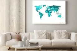 Obraz: Polityczna mapa świata w odcieniach turkusowego błękitu. samodzielnie