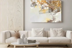 Obraz: Poplar tree in autumn season, watercolor background made in computer