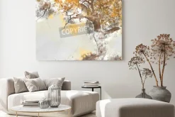 Obraz: Poplar tree in autumn season, watercolor background made in computer