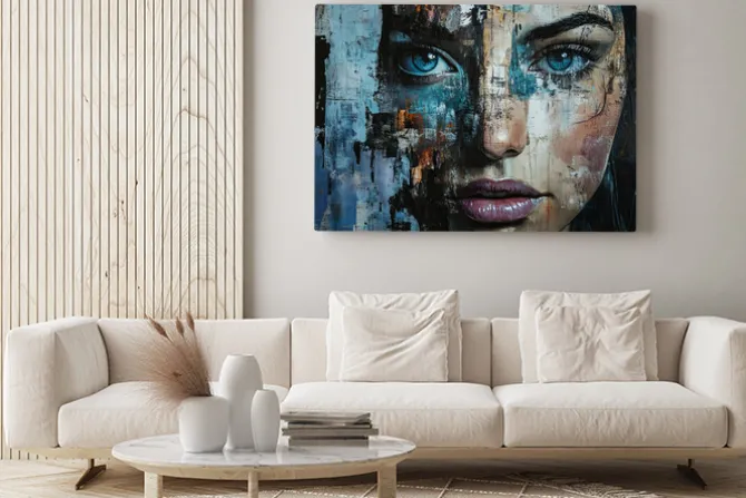 Obraz: Portret kobiety z niebieskimi oczami abstrakcja