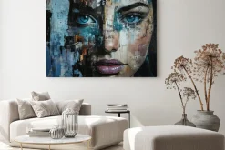 Obraz: Portret kobiety z niebieskimi oczami abstrakcja