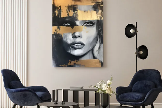 Obraz: Portret kobiety ze złotymi elementami