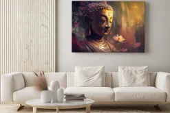 Obraz: Posąg buddy z kwiatami