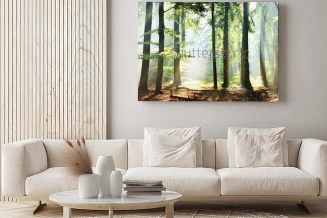 Obraz: Promienie słońca w zielonym lesie