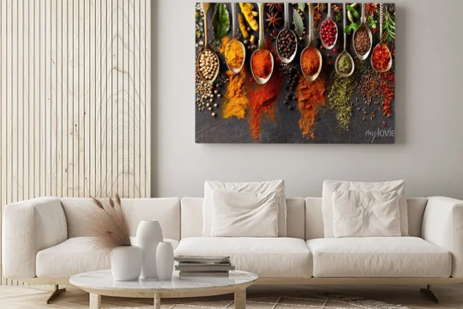 Obraz: Przyprawy i zioła na kolorowych łyżkach