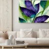 Obraz: Purple and blue watercolor flowers with green stems and leaves.