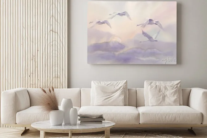 Obraz: Pływające łabędzie akwarela krajobrazu