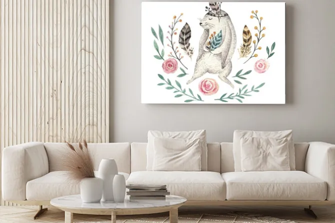 Obraz: Ręcznie rysowane akwarela sowa, myszy i ptaki taniec zwierząt.