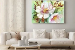 Obraz: Różowe i białe piwonie w stylu malarstwa olejnego