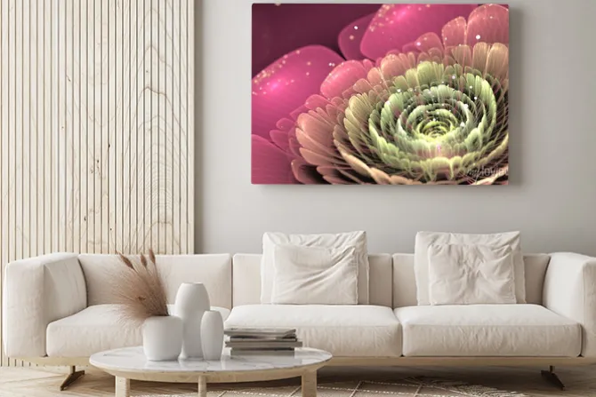 Obraz: Różowy kwiat i zielony fraktalna