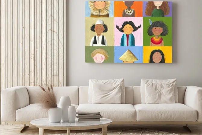 Obraz: Rysunkowe dzieci w strojach ludowych z różnych krajów