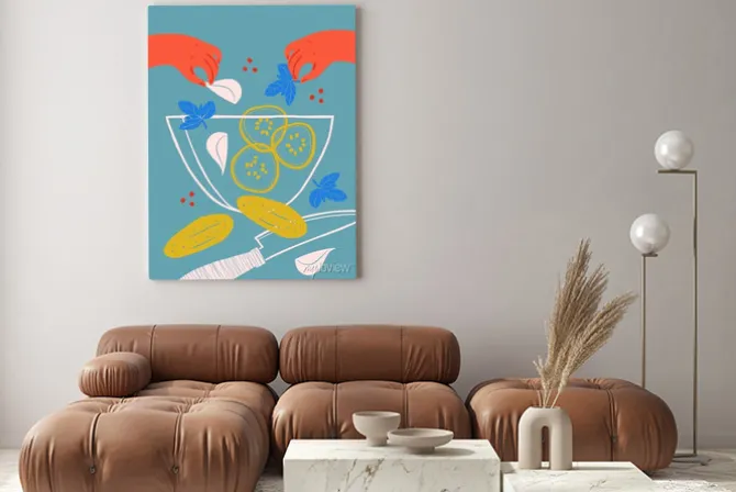 Obraz: Salad still life cartoon poster illustration. vegetables abstract