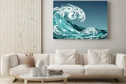Obraz: Sea wave in oriental vintage style. hand drawn realistic vector