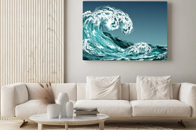 Obraz: Sea wave in oriental vintage style. hand drawn realistic vector