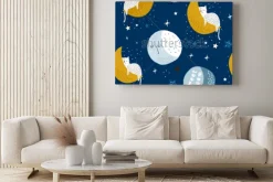 Obraz: Seamless childish pattern with cats on moons and starry sky.