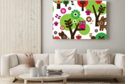 Obraz: Seamless owl drzewo farm animal w wektor wzór