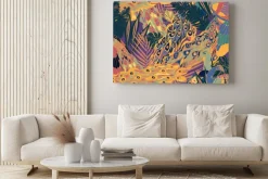 Obraz: Seamless pattern with large blue-green peacock tails and leaves