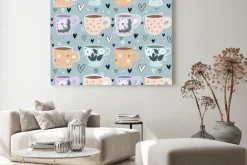 Obraz: Seamless pattern with cartoon cups, decor elements. hand drawing.